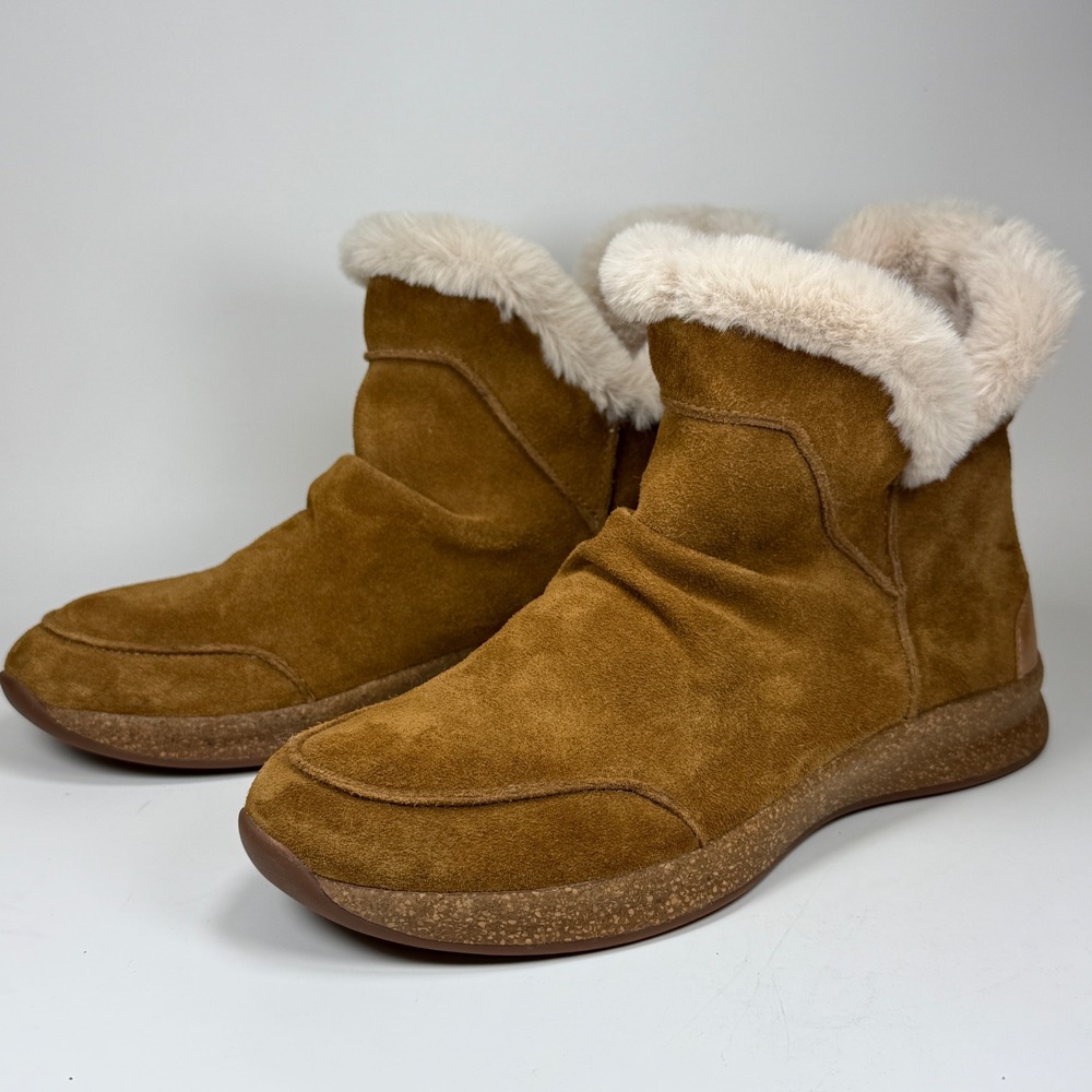 Taos Womens 10 Ankle Boots Future Mid Brown Suede Faux Fur Comfort cozy winter